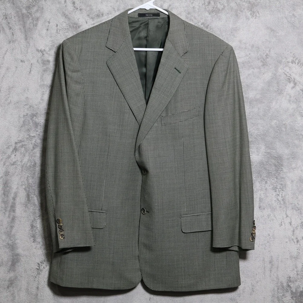 Ermenegildo Zegna Sport Coat Men 46 Green Check Two-Button Australian Wool Italy